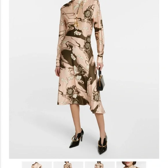 NWT Jil Sander Peony Floral Print Long Sleeve midi Dress